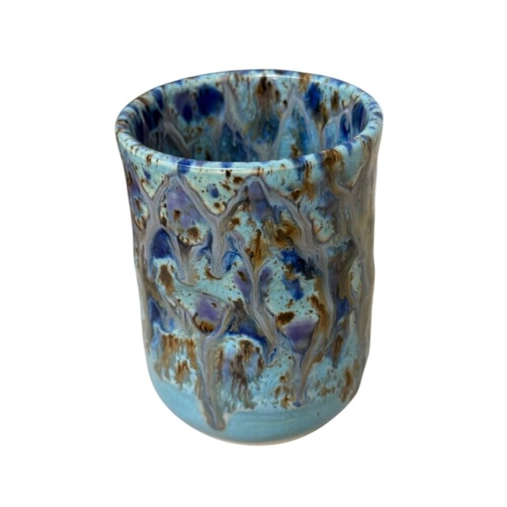 Handcrafted Stoneware Pottery Blue & Brown Glazed Ceramic Cup Vase